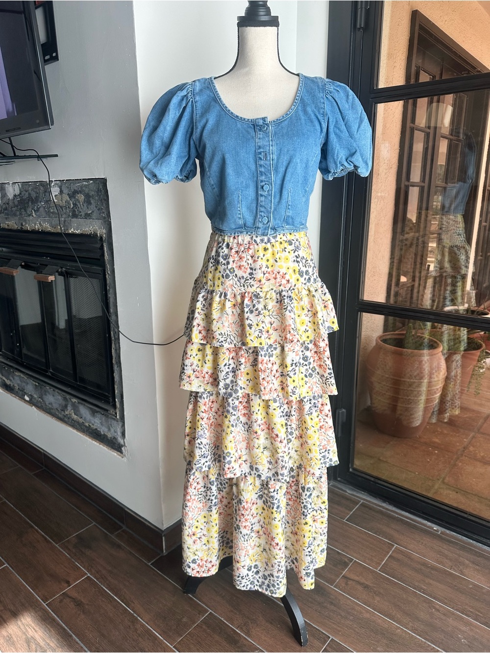 Tiered Floral Maxi Skirt in Yellow and Pink
